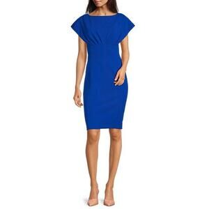 NEW Calvin Klein Women Blue Cap Short Sleeve Boat Neck Mini Sheath Dress Size 4